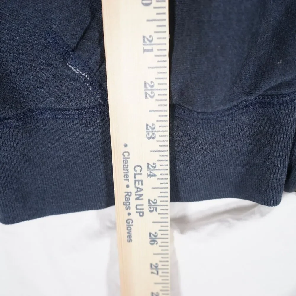 Polo Ralph Lauren Spellout Distressed Hoodie Navy XL Cropped See Measurements